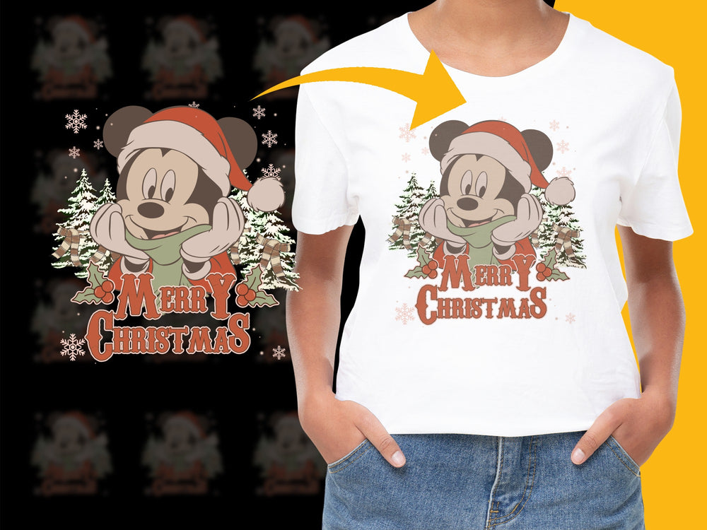 Merry Christmas Mickey Mouse T-Shirt, Disney Holiday Tee for Kids and Adults