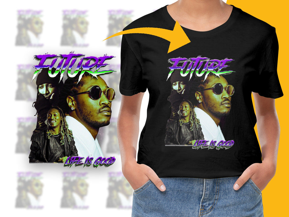 Future Life is Good Black T-Shirt Graphic Tee Hip Hop Merchandise Music Fan Top