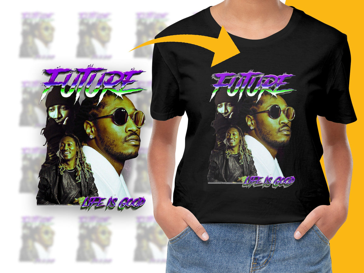 Future Life is Good Black T-Shirt Graphic Tee Hip Hop Merchandise Music Fan Top