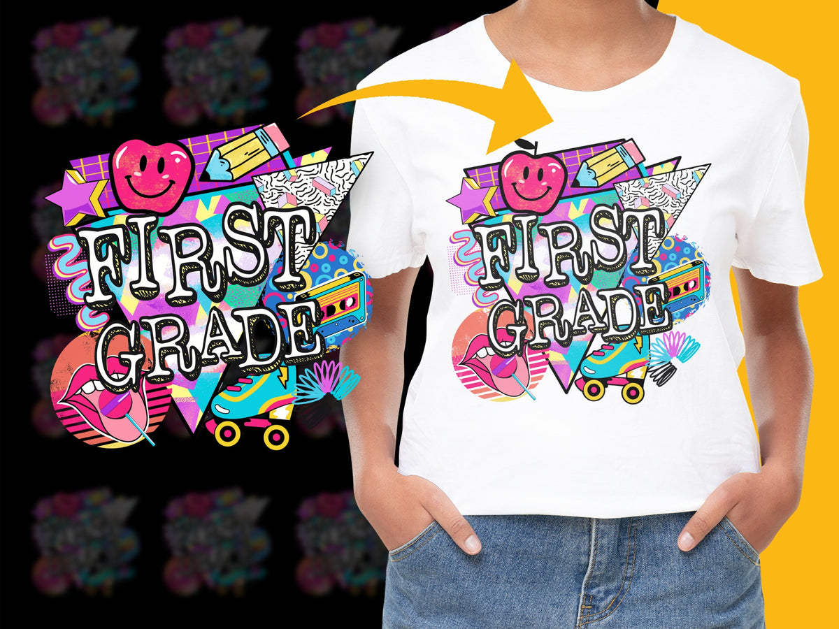 First Grade T-Shirt, Colorful School Graphic Tee, Kids Back to School Outfit, Fun Elementary School Top