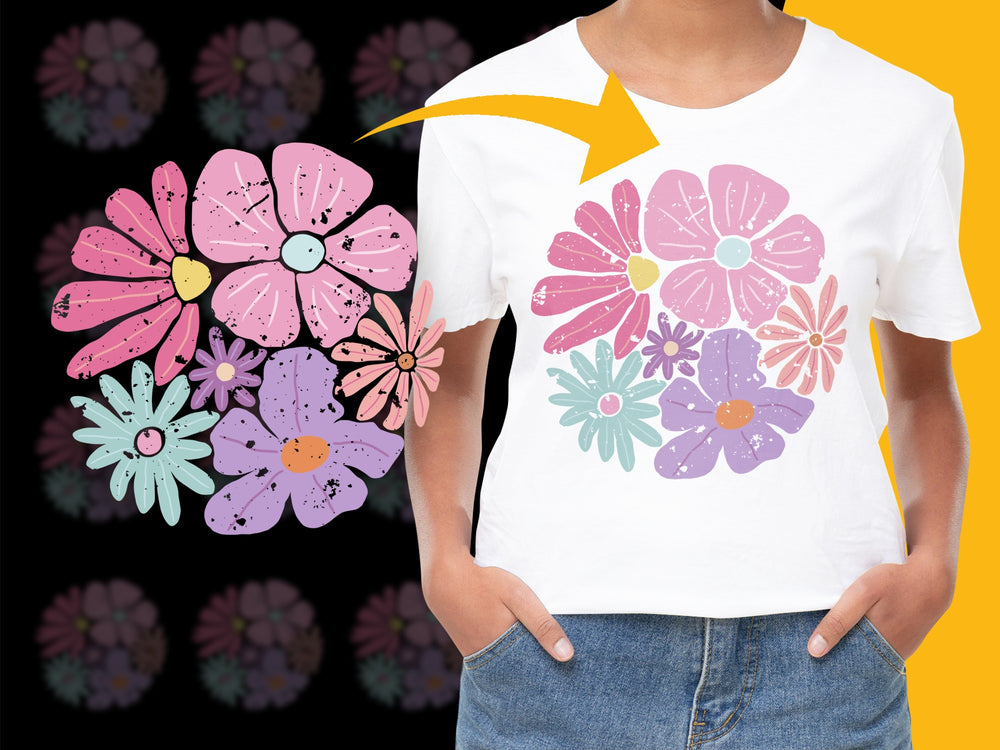 Colorful Floral T-Shirt for Women, Spring Flower Graphic Tee, Casual Summer Top, Trendy Fashion Shirt