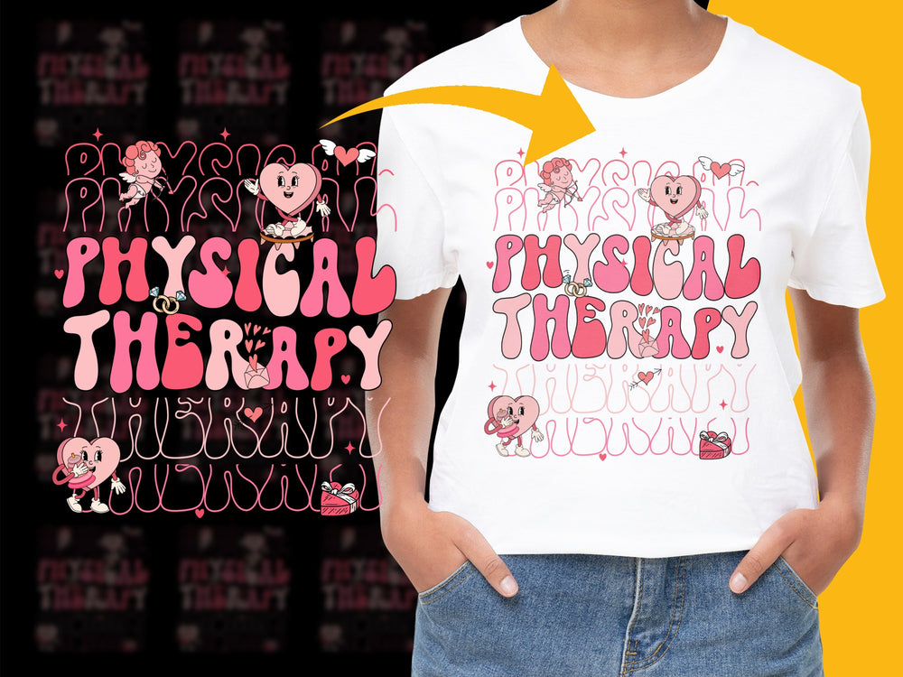 Physical Therapy Funny Bunny Pink Graphic T-Shirt, Cartoon Characters, Casual Apparel for Therapy Professionals and Students
