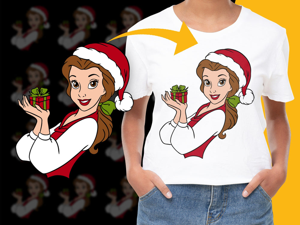 Christmas Santa Hat Girl T-Shirt, Festive Holiday Gift Giving Graphic Tee, Women's Fashion Top