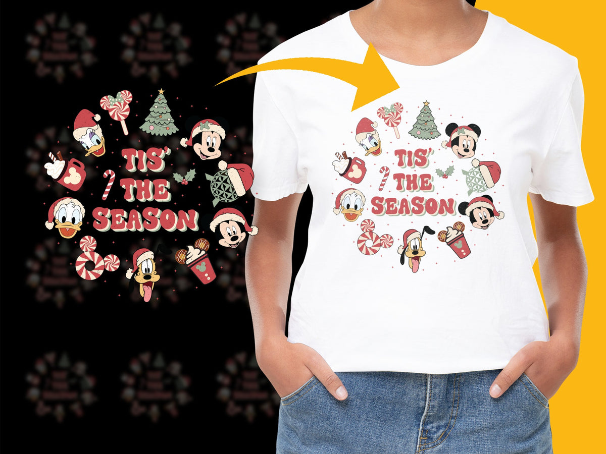 Cute Disney Christmas T-Shirt, Minnie and Mickey Holiday Season Tee, Festive Kids and Adults Apparel
