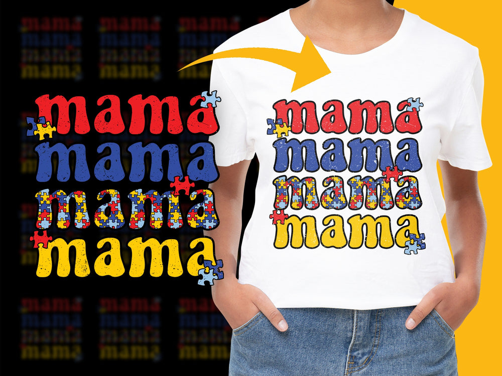 Colorful Mama T-Shirt, Bold Mom Life Graphic Tee, Puzzle Design, Casual Women's Fashion, Unique Mother's Day Gift Idea