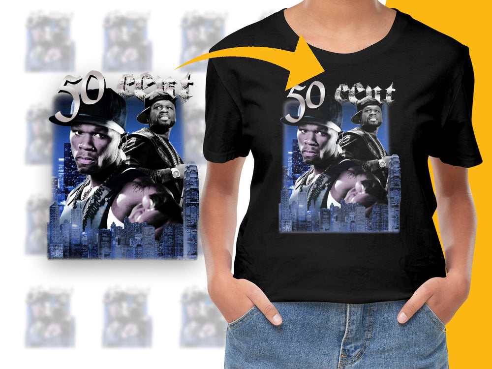 50 Cent Graphic T-Shirt, Hip Hop Tee, Music Artist Portrait, Fan Merchandise, Urban Streetwear, Unisex Black Cotton Shirt