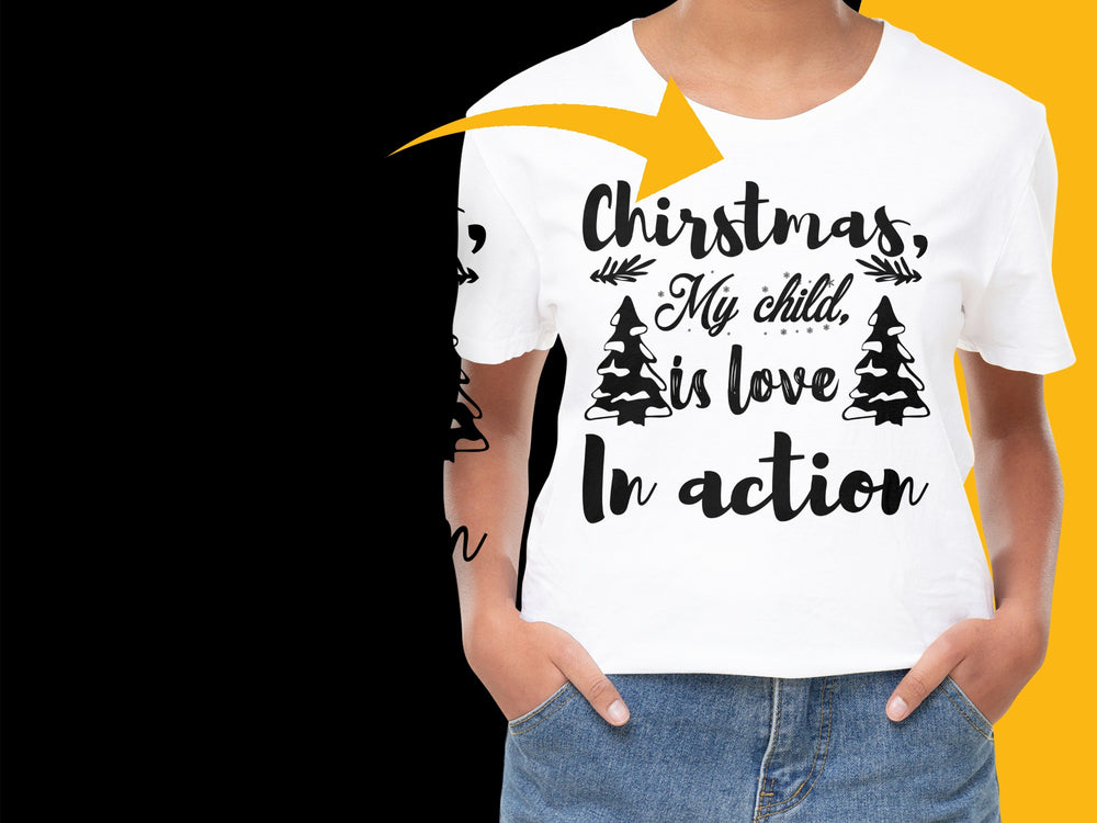 Christmas Love in Action T-Shirt, Festive Holiday Graphic Tee, Winter Casual Apparel for Kids and Adults