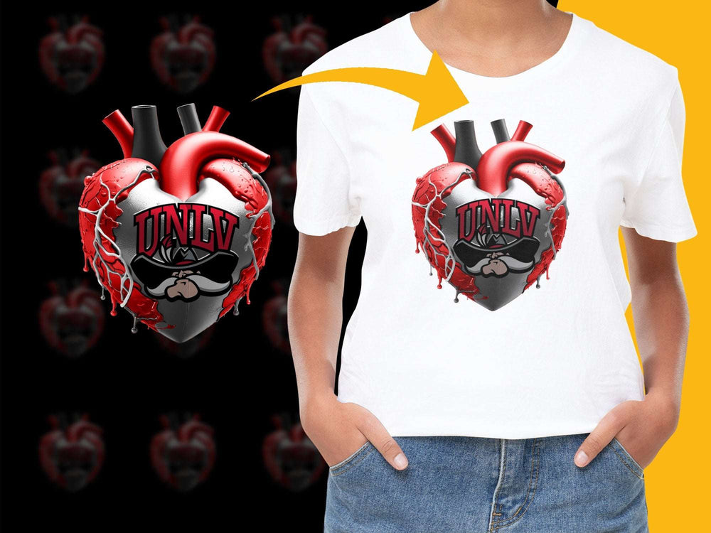 UNLV Graphic T-Shirt, Anatomical Heart Design, Bold Red and Black, Casual Streetwear, Trendy College Apparel, Unique School Spirit Wear