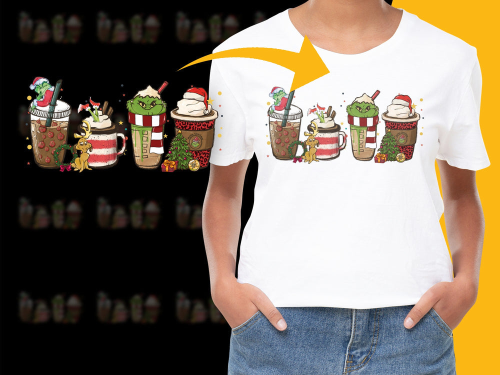 Women's Holiday T-Shirt, Cute Christmas Drinks Design, Festive Graphic Tee, Casual Winter Apparel