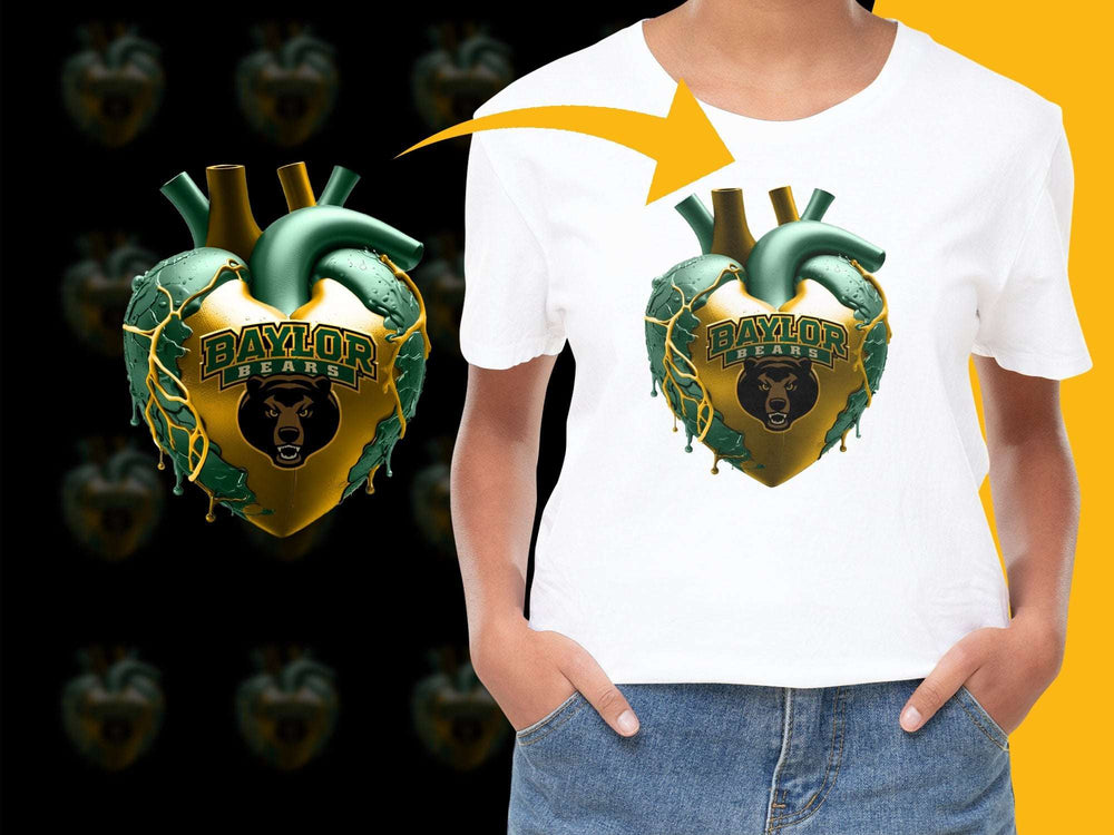 Baylor Bears Graphic T-Shirt, Unique Heart Design, College Fan Apparel, Trendy Sports Tee