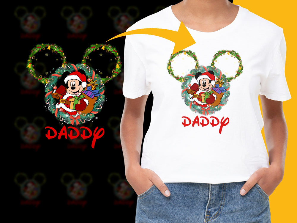 Daddy Mickey Mouse Christmas T-Shirt, Festive Family Holiday Tee, Disney-Inspired Kids and Adult Sizes