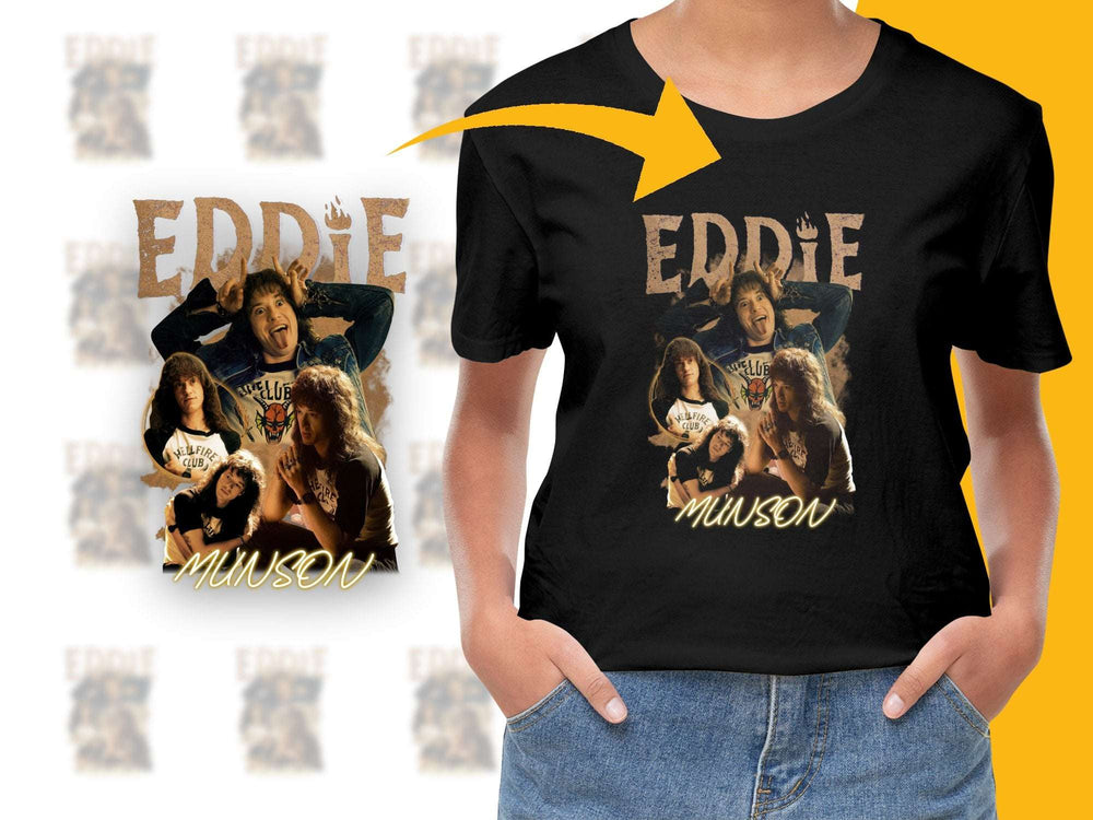 Eddie Munson Graphic T-Shirt, Vintage Band Tee, Fan Art, Cotton Shirt, Retro Style, Casual Wear, Gift for Fans