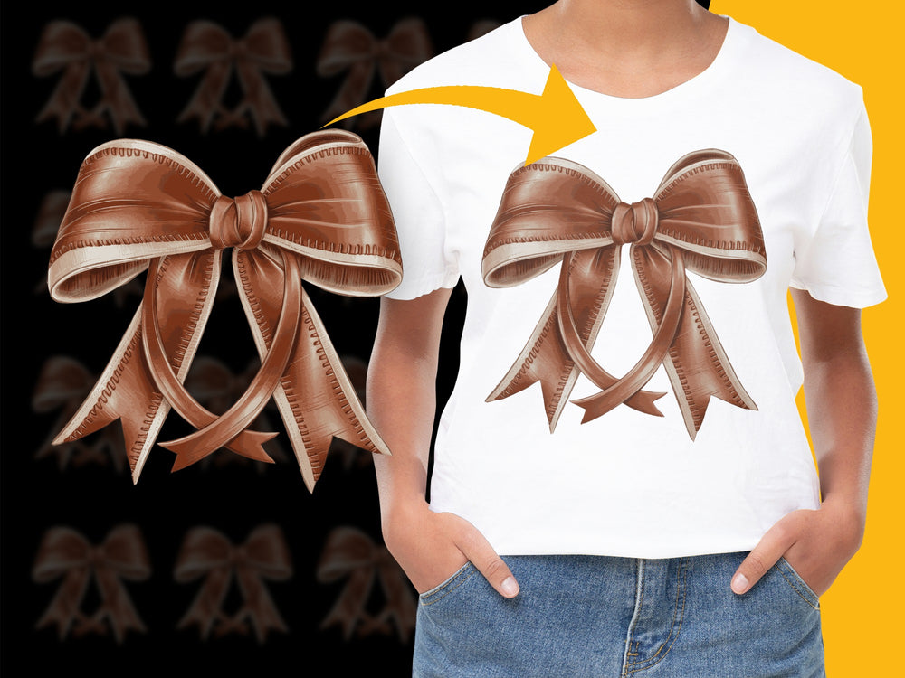 Brown Bow Graphic T-Shirt, Stylish Women's Casual Tee, Trendy Bow Design Top, Gift for Her