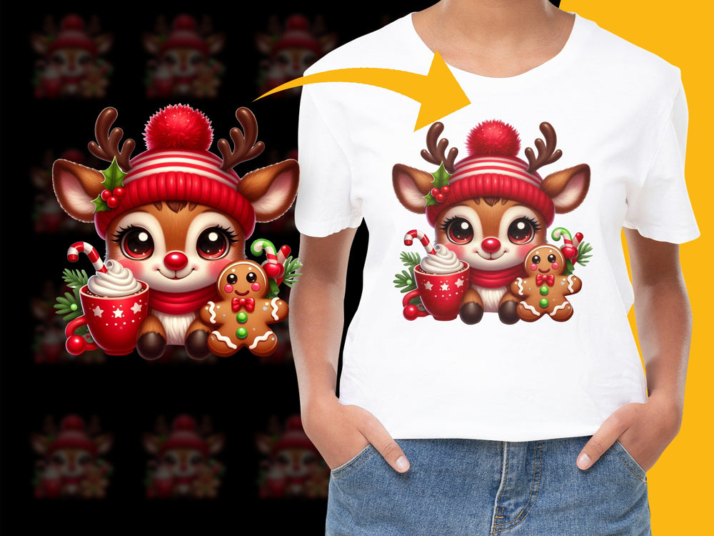 Cute Reindeer Christmas T-Shirt, Festive Holiday Graphic Tee, Kids and Adults Sizes, Xmas Apparel