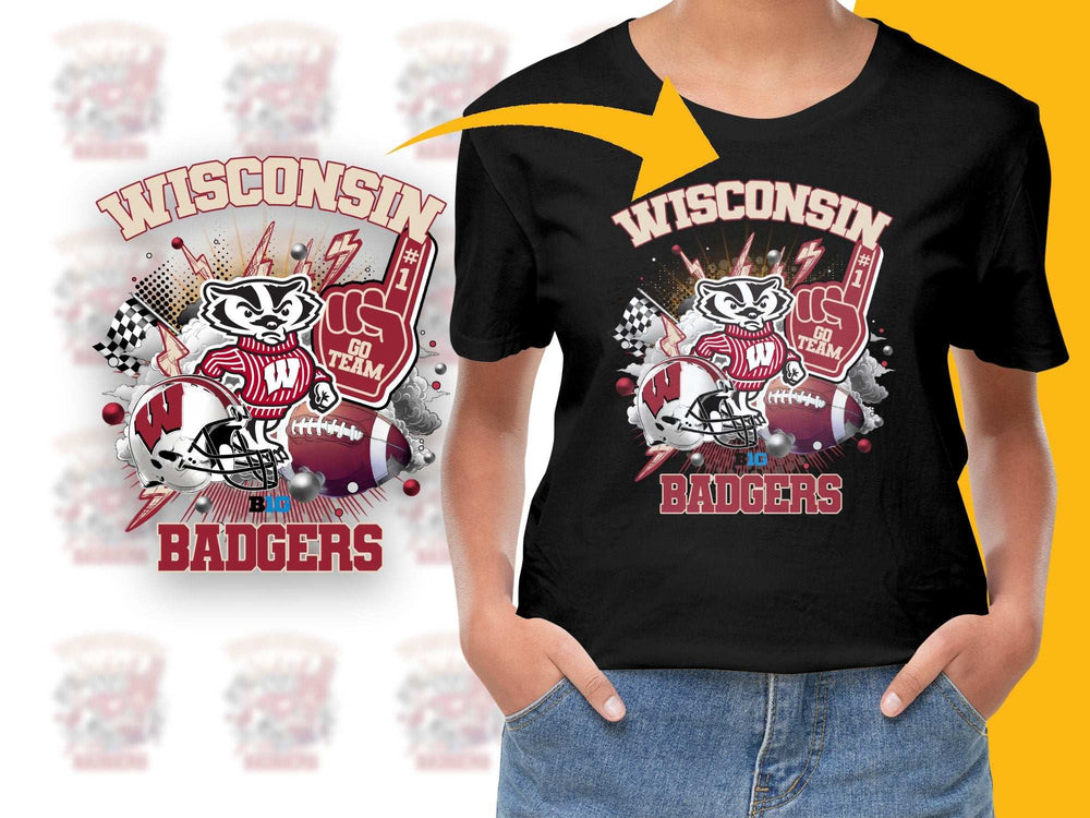 Wisconsin Badgers T-Shirt, Vintage Football Graphic Tee, College Sports Fan Apparel, Black Cotton Shirt