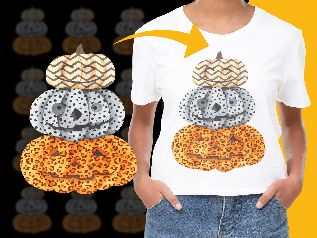 Halloween Skull Pumpkin Chevron Polka Dot T-Shirt, Graphic Tee for Men and Women, Fashionable Fall Clothing