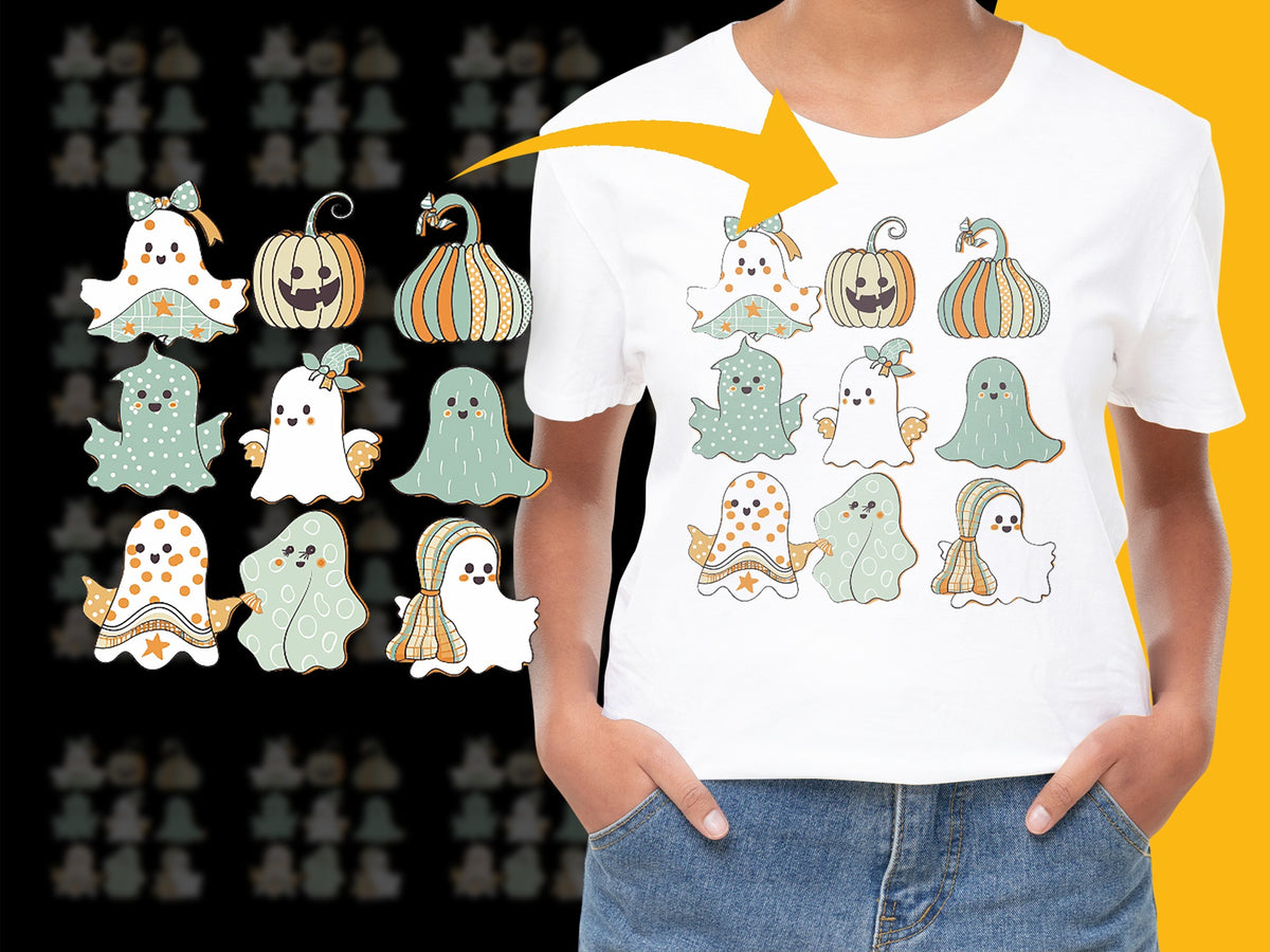 Cute Ghost and Pumpkin T-Shirt, Halloween Graphic Tee, Kids and Adults Casual Wear