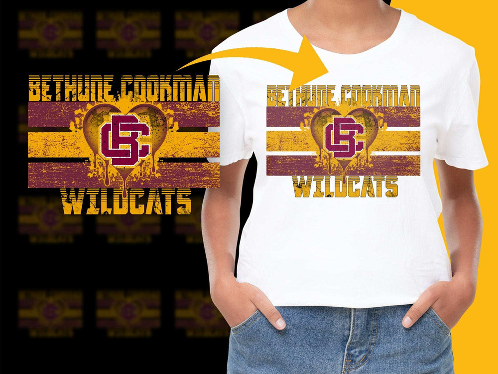 Be More Goodman Wildcats Graphic T-Shirt, Vintage Style High School Tee, Yellow and Purple