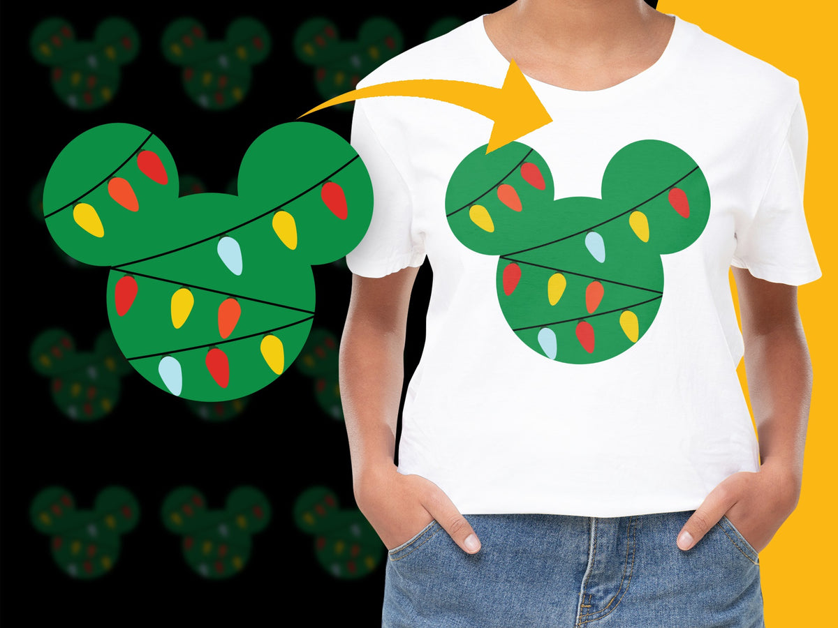 Holiday Mickey Mouse T-Shirt, Christmas Lights Disney Tee, Unisex Kids and Adult Sizes