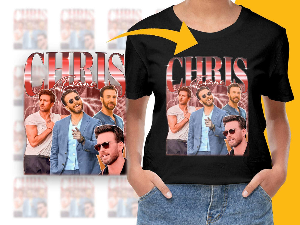 Chris Evans Collage T-Shirt, Graphic Tee, Celebrity Fan Art, Multiple Poses, Fashion Top, Gift for Movie Lovers