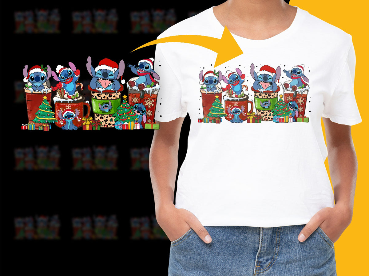 Kids Christmas T-Shirt with Cartoon Reindeer and Santas, Festive Holiday Apparel for Children, Colorful Graphic Tee