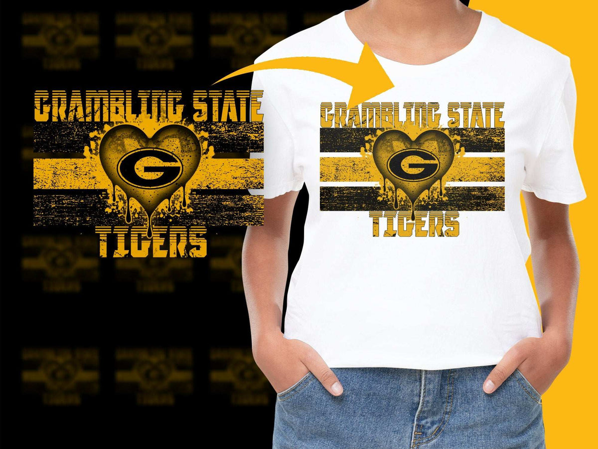Grambling State Tigers T-Shirt, Yellow Black Striped Heart Logo, College Fan Apparel, Unisex Graphic Tee