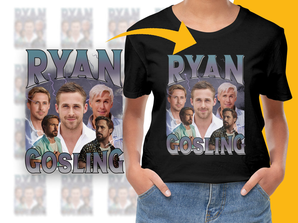 Ryan Gosling Fan T-Shirt, Multiple Poses, Celebrity Photo Collage, Unisex Graphic Tee, Gift for Movie Lovers