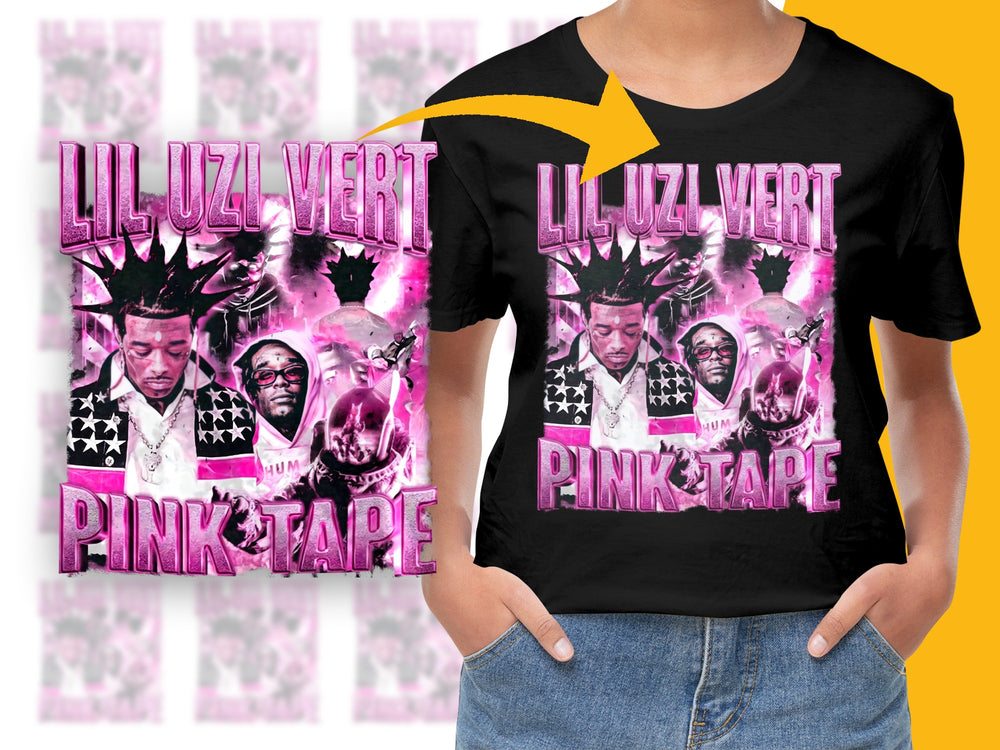 Lil Uzi Vert Pink Tape Graphic T-Shirt, Hip Hop Music Fan Apparel, Bold Stylish Urban Tee