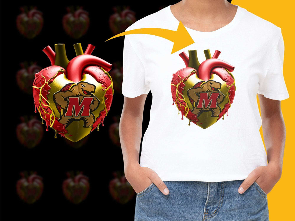 Unique Heart Graphic T-Shirt, Bold Red and Gold Design, Casual Wear, Unisex Graphic Tee, Stylish Streetwear, Gift Idea