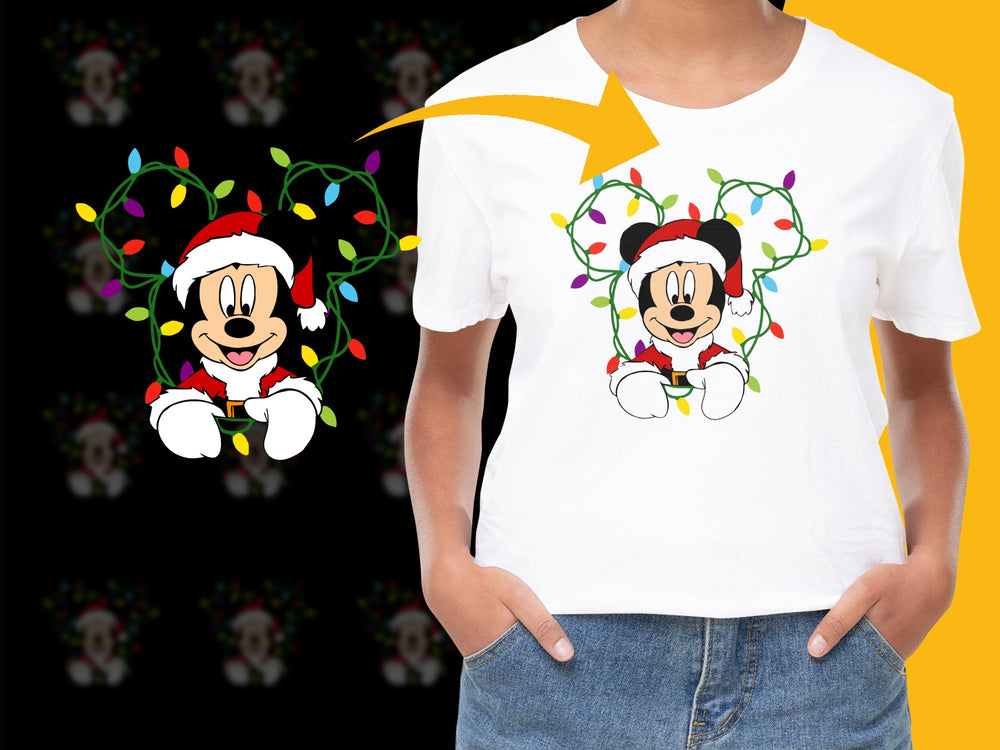 Disney Christmas T-Shirt, Mickey Mouse Holiday Lights Graphic Tee, Festive Family Apparel