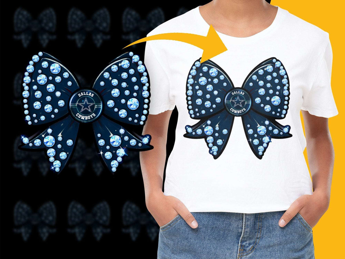Dallas Cowboys Rhinestone Bow Hair Clip, Blue Black Bow, NFL Team Logo Sparkle Accessory, Fan Gear