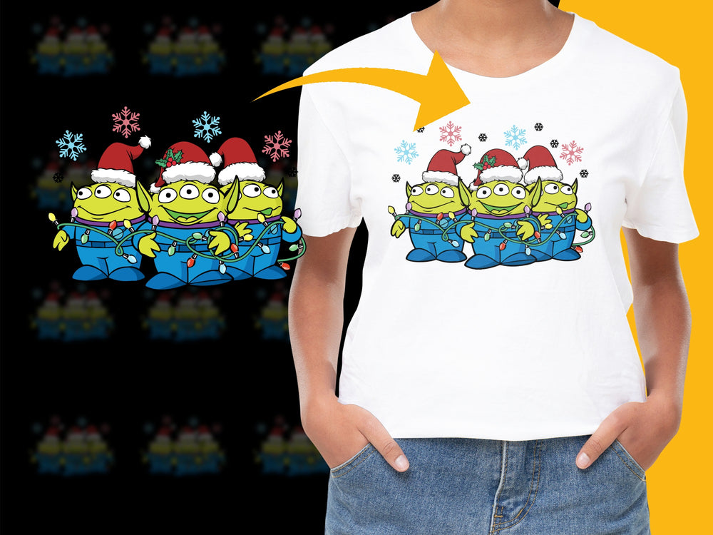 Kids Christmas T-Shirt, Cute Cartoon Characters in Winter Hats, Holiday Graphic Tee, Festive Children's Apparel, Bright Colors