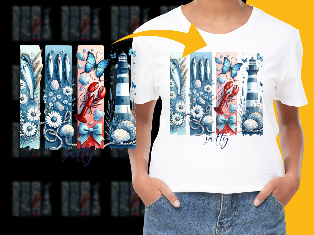 Stylish Women's T-Shirt with Unique Artistic Lighthouse and Ocean Print Design