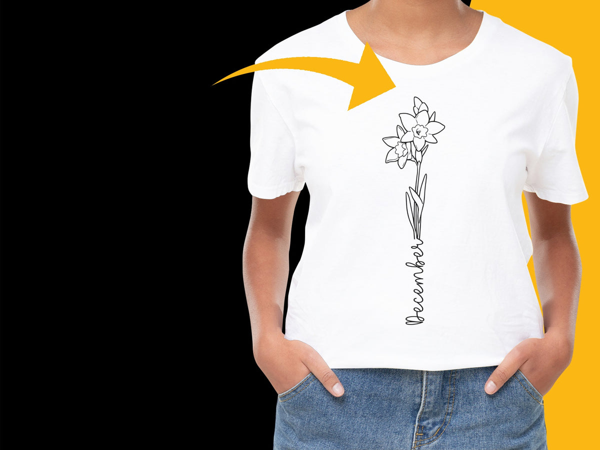 December Flower White T-Shirt, Minimalist Floral Print, Casual Cotton Tee, Stylish Graphic Top for Women and Men