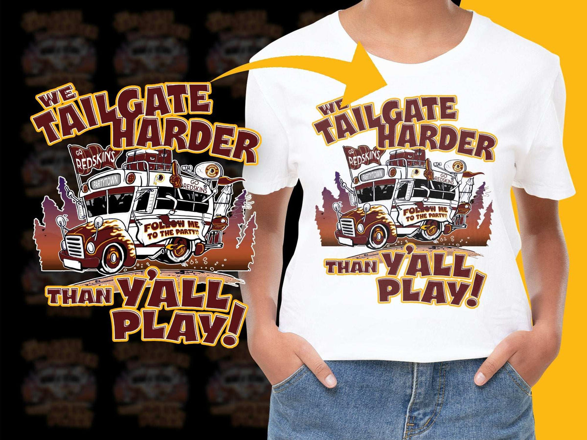 Tailgate Harder Than Y'all Play T-Shirt, Vintage Truck Graphic Tee, Sports Fan Apparel, Football Season Shirt, Redskins Inspired Design
