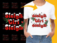 Load image into Gallery viewer, Sleigh Girl Sleigh Christmas T-Shirt Festive Holiday Graphic Tee Winter Apparel Women's Fashion Snowflake and Floral Design