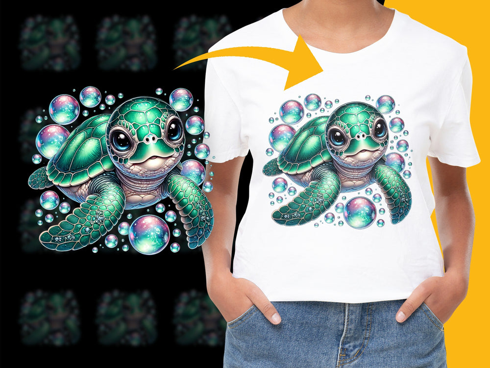 Kids Sea Turtle T-Shirt, Ocean Animal Graphic Tee, Cute Turtle with Bubbles, Boys Girls Unisex Top