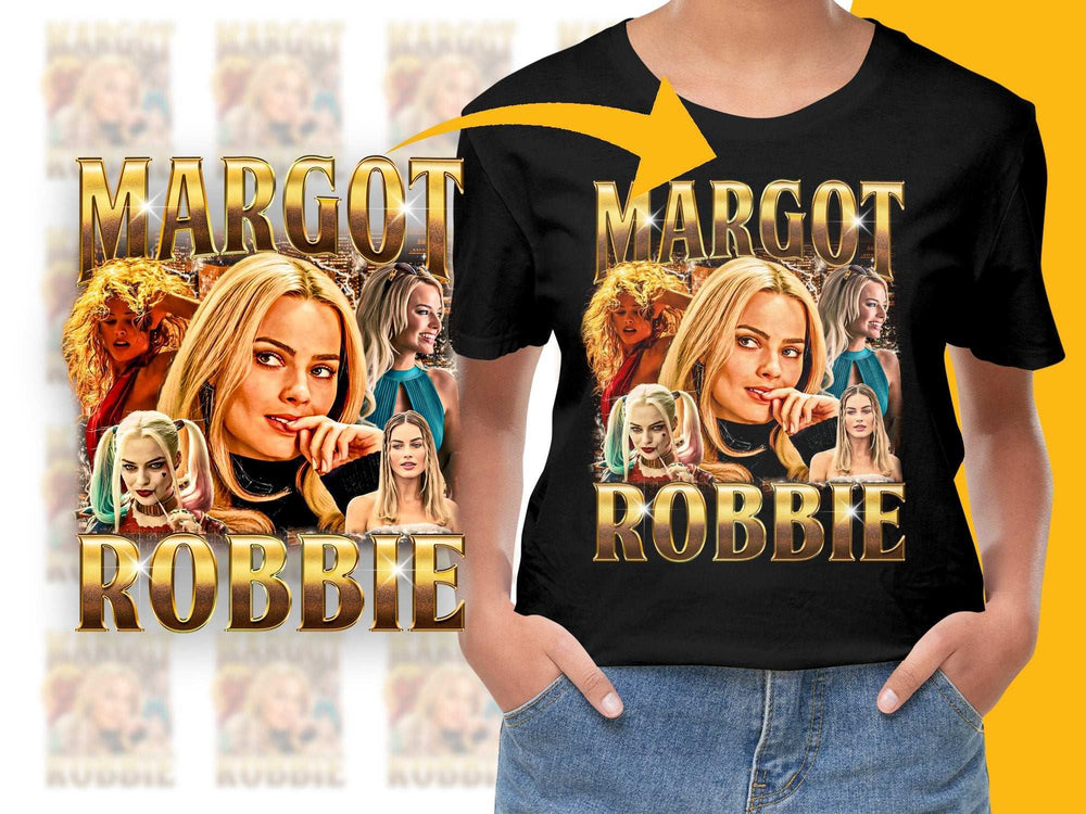 Margot Robbie Graphic T-Shirt, Movie Star Fan Merch, Black Tee, Women's Fashion, Unique Gift Idea