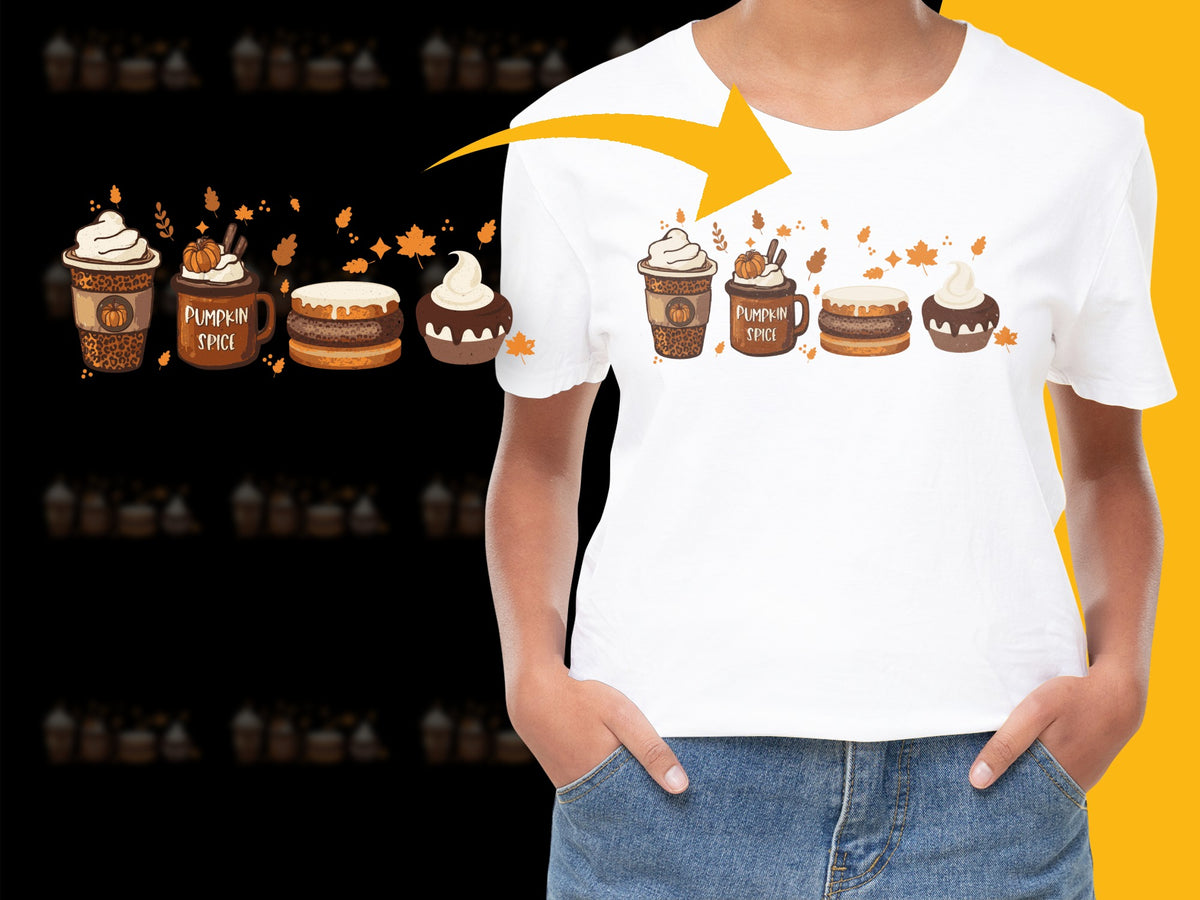 Women's Pumpkin Spice T-Shirt, Fall Coffee Lover Graphic Tee, Cute Autumn Casual Apparel