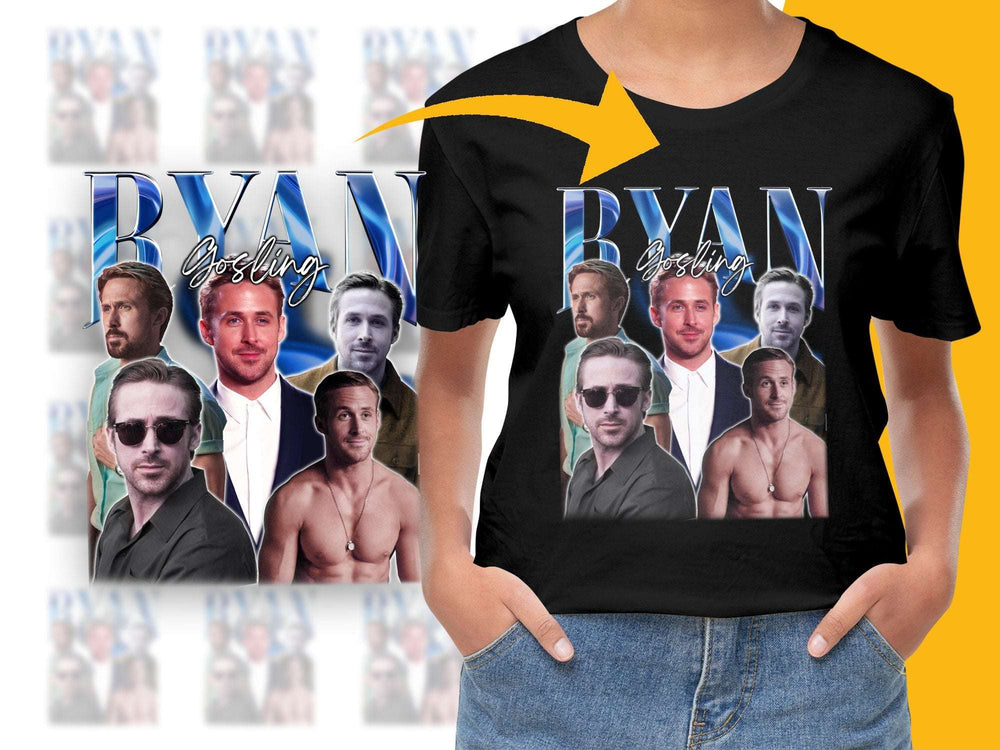 Ryan Gosling Graphic T-Shirt, Celebrity Fan Art Tee, Movie Star Collage, Gift for Film Fans