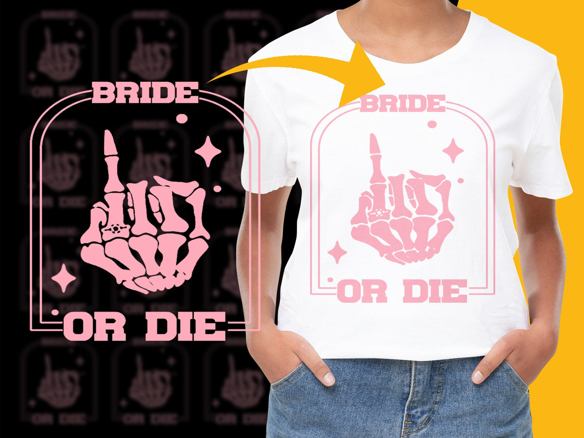 Bride or Die T-Shirt, Skeleton Hand Graphic, Bachelorette Party Tee, Punk Wedding Shirt, Halloween Themed Bridal Top