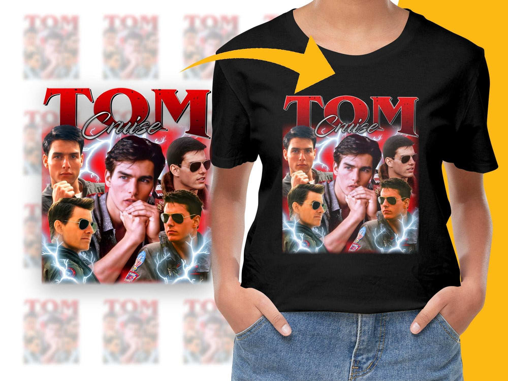Vintage Tom Cruise Graphic T-Shirt, Classic Movie Star Collage Tee, Retro Film Actor Fashion, Collectible Memorabilia Shirt