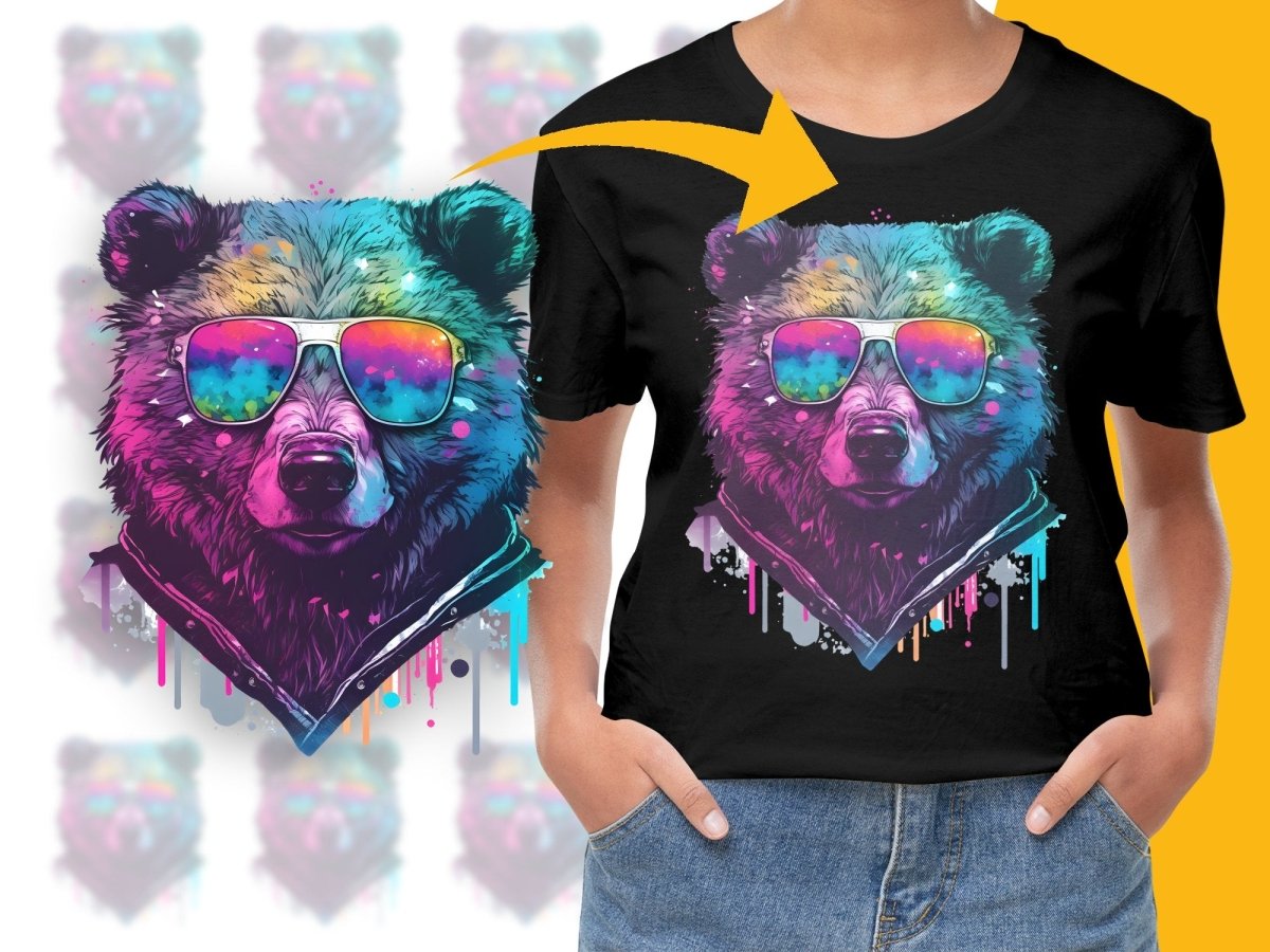 Bear Wearing Sunglasses with Colorful Splash Design PNG File - Teepew