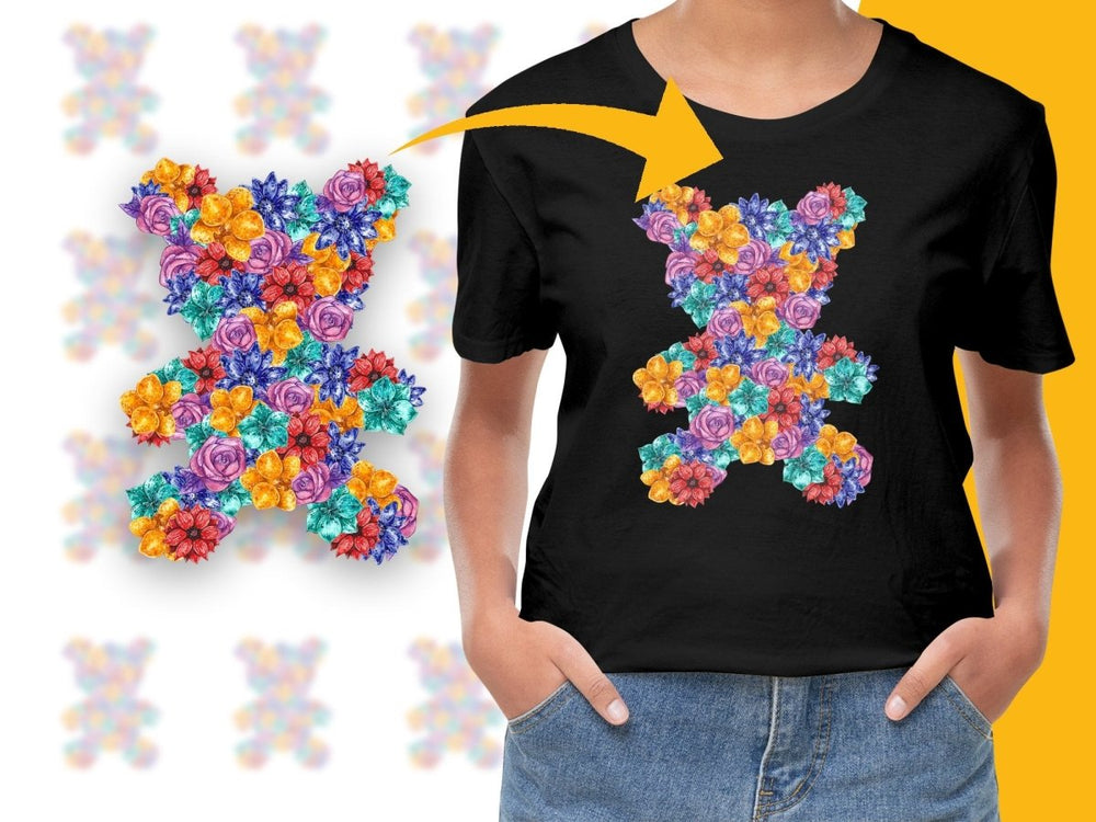 Beautifully Detailed Floral Teddy Bear PNG File - Teepew