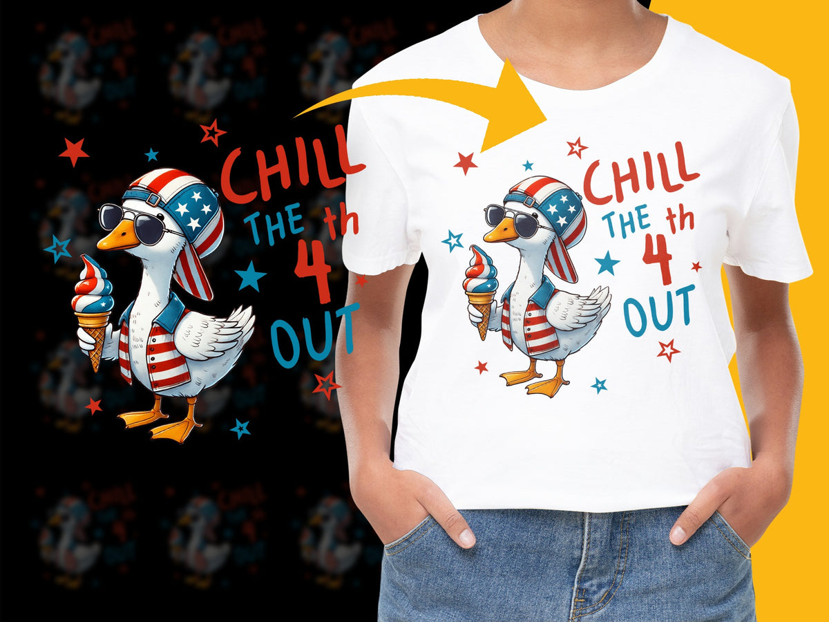 Patriotic Duck T-Shirt, 4th of July Tee, Chill The 4th Out, American Flag, Summer Holiday Apparel, Independence Day Outfit