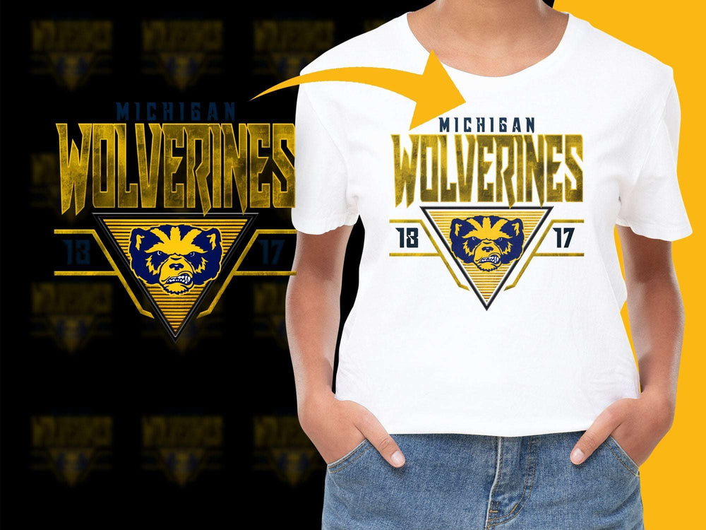 Michigan Wolverines T-Shirt, University Sports Fan Gear, Yellow Blue Graphic Tee, Collegiate Apparel, Casual Fashion, Unisex Clothing