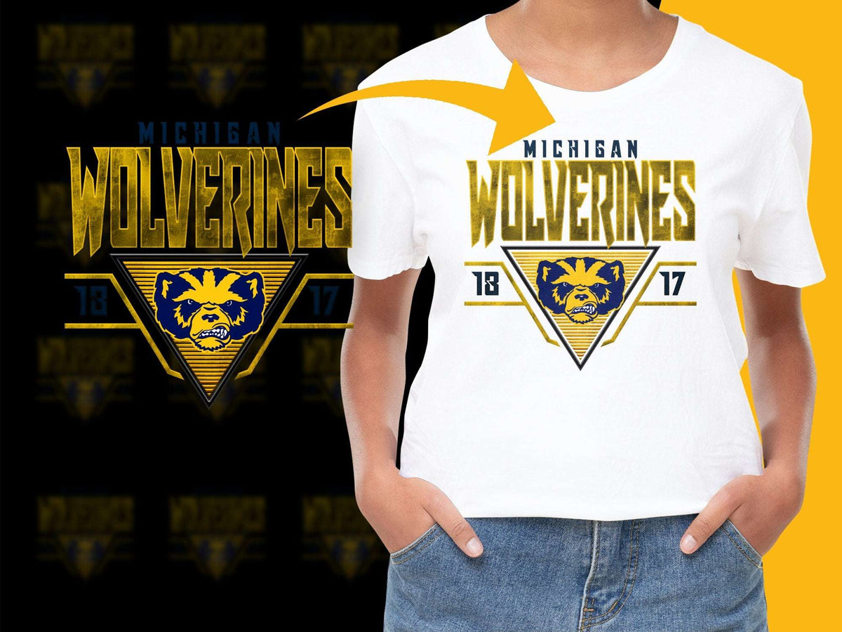 Michigan Wolverines T-Shirt, University Sports Fan Gear, Yellow Blue Graphic Tee, Collegiate Apparel, Casual Fashion, Unisex Clothing