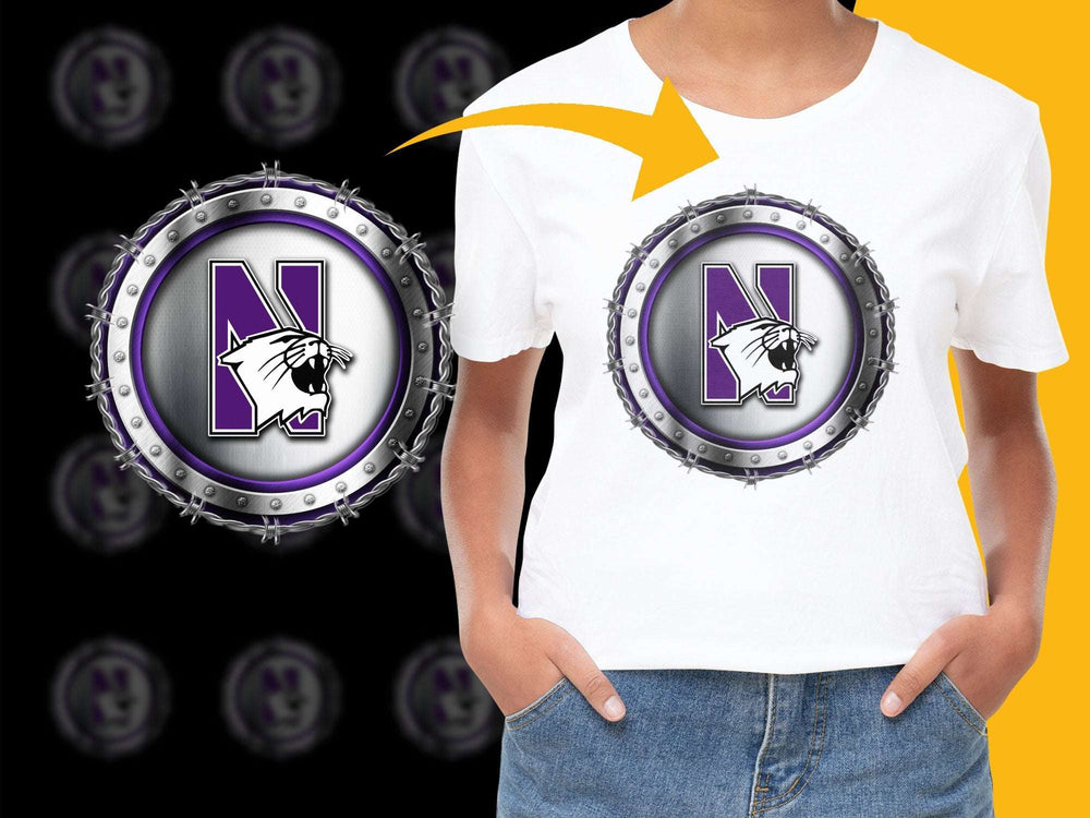 Youth Sports Team Logo T-Shirt, Purple N Emblem, Riveted Circular Design, Casual Wear