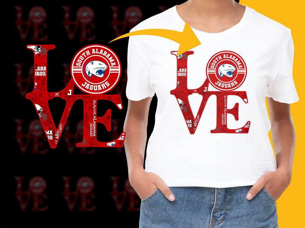 South Alabama Jaguars Love T-Shirt, College Sports Fan Apparel, Graphic Tee
