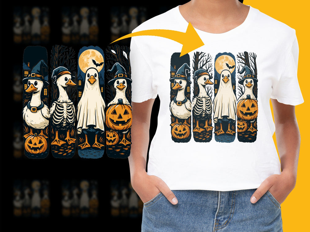 Halloween Duck Costume T-Shirt, Funny Ghost Duck, Pumpkin Graphic Tee, Kids and Adults Halloween Apparel